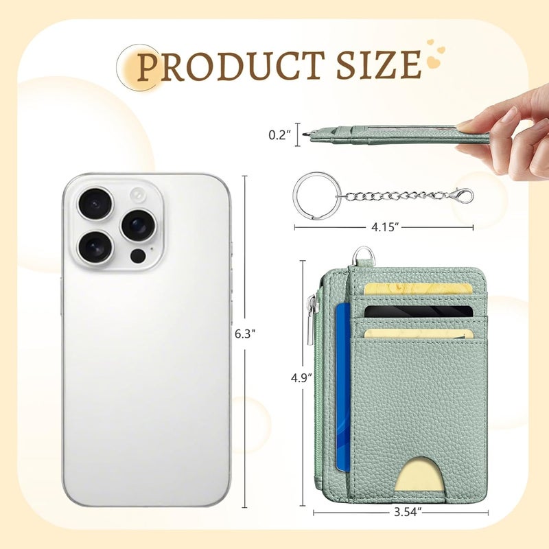 Kelvoris Green Credit Card Holder Small Wallet Women, Minimalist Slim RFID Blocking Wallet Woman Keychain with Zipper Coin Pocket, Front Pocket Thin Travel Card Case Organizer ID Window Ladies Gifts - Image 5